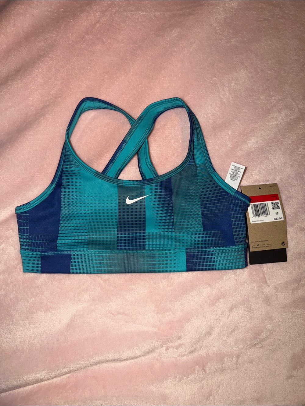 Nike Teal & Navy Striped Racerback Sports Bra. Reversible 2 sides
